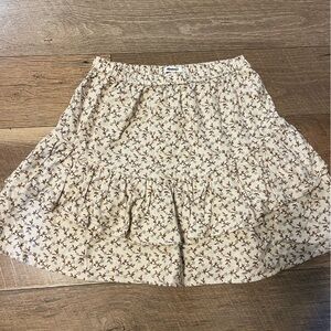 Madewell Cream Flirty Ruffle Ditsy Floral Patterned Skirt W/ Pockets D5